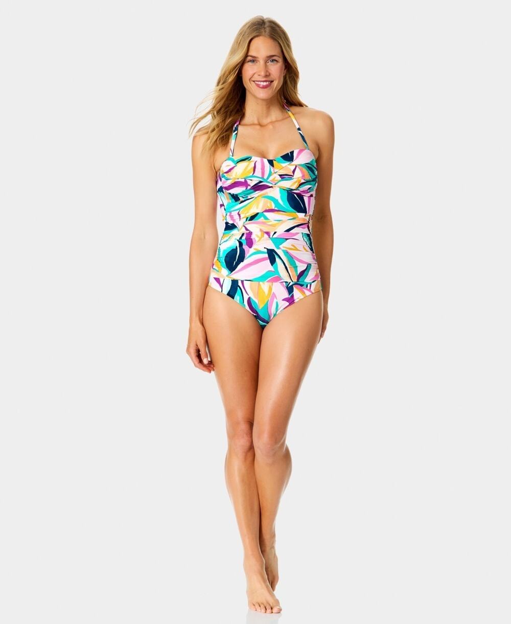 Anne Cole Women Twist-Front Shirred Bandeau Neck One-Piece Swimsuit Size 10 3357